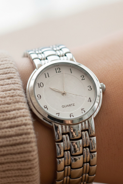 İnogge Heros Silver Color White Dial Women Round Wristwatch