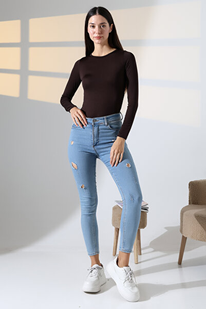 ModaPlaza Women's Micro Long Sleeve Crew Neck Bodysuit 21941