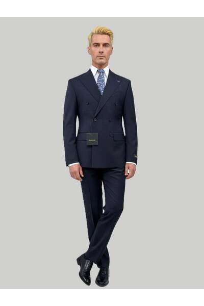 HERMOSE Navy Blue Double-Breasted Modern Fit Suit |   Premium Collection