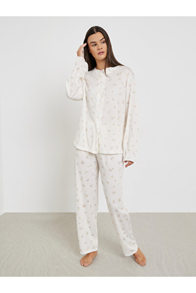 Styli Floral Print Round Neck Shirt and Pyjama Set