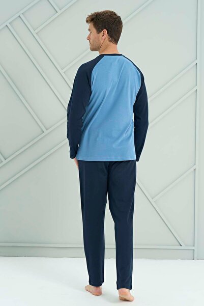 REMSA Set pijama cu mâneci lungi pentru bărbați de mărime mare bumbac moale 2211 Indigo02