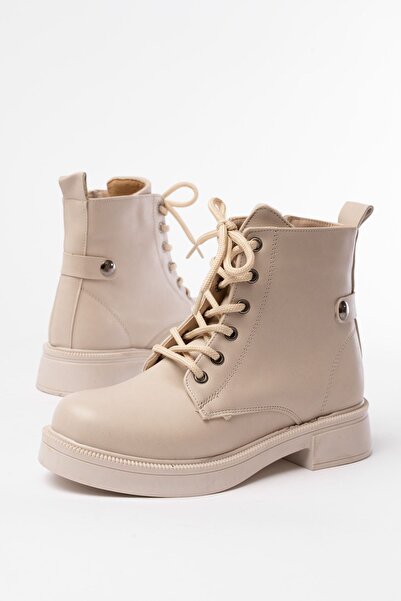 Zerenyus Zri̇n-2003 Premium Beige Lace-Up Zippered Casual Women's Boots