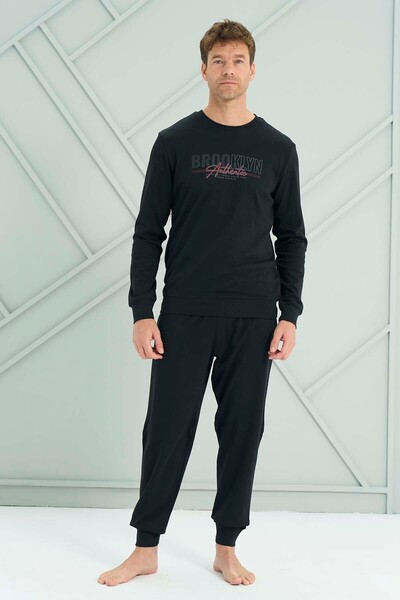 REMSA Ανδρικό Σετ Πιτζάμες Μακρυμάνικο Χτενισμένο Βαμβακερό 2223 Μαύρο05