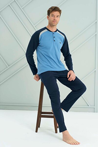 REMSA Set pijama cu mâneci lungi pentru bărbați de mărime mare bumbac moale 2211 Indigo02