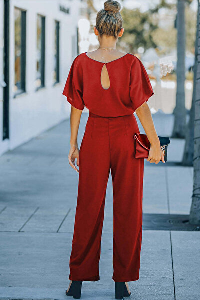 WildFashion Elegant long jumpsuit with short sleeves, red A866-3