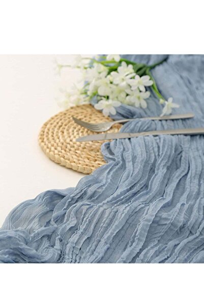 Generic Blue Translucent Cheesecloth Table Runner 90x400cm, Wedding Bridal Shower Party Table Decor