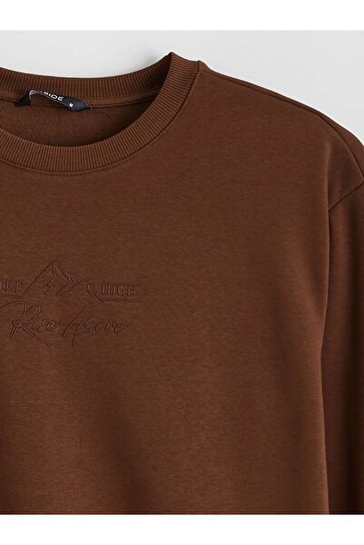 LC Waikiki Мъжки дебел суичър с щампа с кръгло деколте