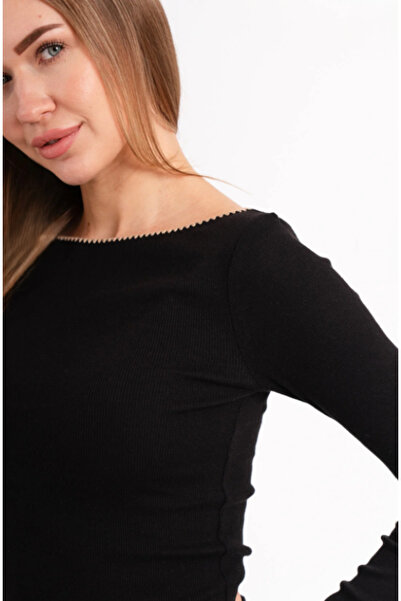 ALCİNOUS 100% Cotton Boat Neck Blouse with Stitching Detail