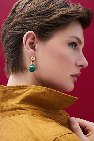 Mon Reve Innerlight Malahit Natural Stone Needle Earrings