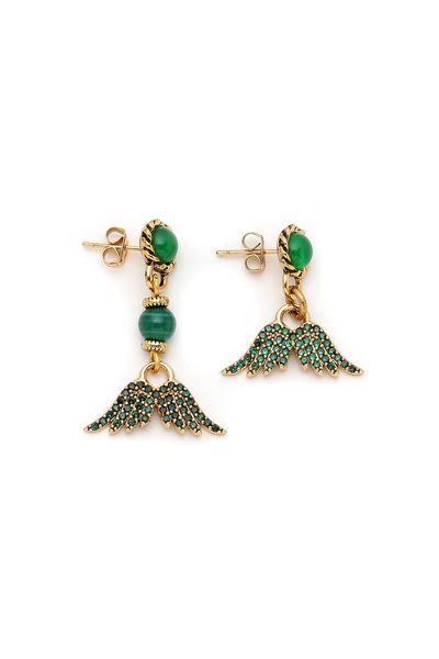Mon Reve Lucent Earth Angel Wing Charm, Malachite Pierced Earrings