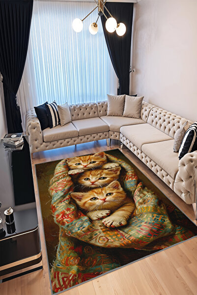 YTR HOME Dijital Baskı Yıkanabilir Kaymaz Taban Dekoratif Salon Mutfak Halısı...