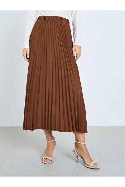 Take Two By Styli Brown Lapel Blazer and Pleated Skirt Co-ords