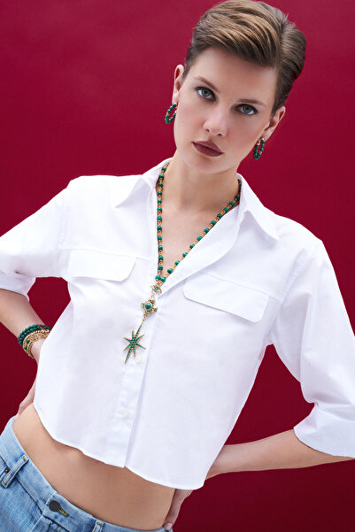 Mon Reve Amor Malahit Natural Stone Hoop Earrings with Pins