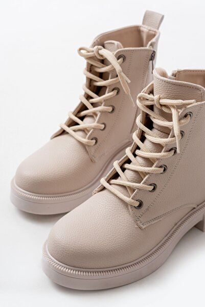 Zerenyus Zri̇n-2003 Premium Beige Galata Lace-Up Zippered Casual Women's Boots