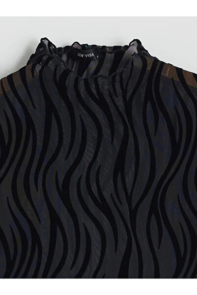 LC Waikiki Mock Neck Patterned Transparent Blouse