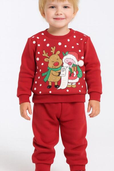 Trend Baby Kids Baby Sweat Pajama Set with Deer Santa Claus Christmas Pattern 1-4 Years Old