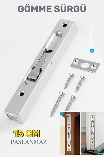 Badem10 Paslanmaz Çelik 15 cm Gömme Kapı Sürgüsü Gizli Kapı Kilit Sürgü Mekan...