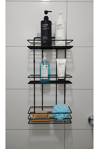 NOYALES HOME Ömür Boyu Paslanmaz Üç Katlı Siyah Tel Şampuanlık Banyo Düzenley...
