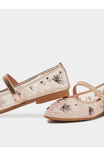 Styli Embroidered Mesh Mary Jane Shoes
