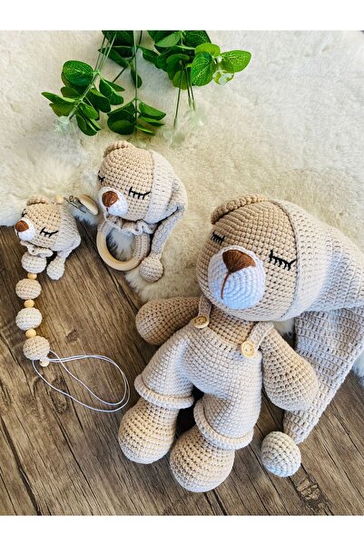 Adenya Sepeti Masal Ayıcık Set – BEJ Renk | Örgü Amigurumi Oyuncak + Diş Kaşı...