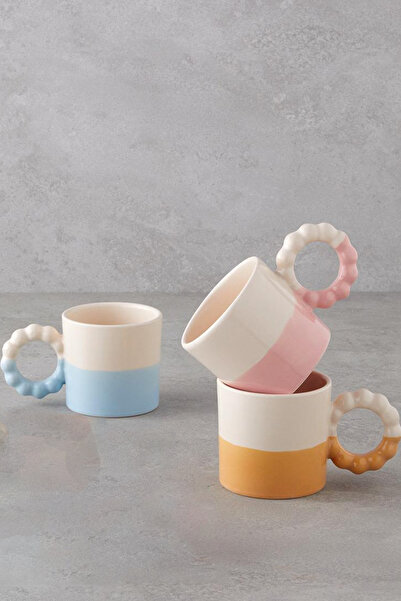 MODERN TASARI كوب سيراميك فلوالي بمقبض حلقي -3 قطع - 260 مل