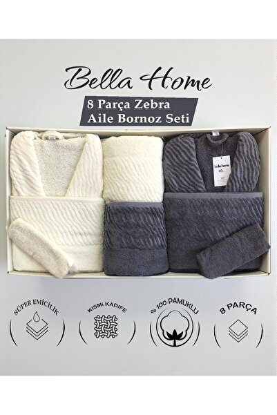 Bella Home 8 Piece Zebra Family Bathrobe Set - 100% Cotton - Original Luxury Box