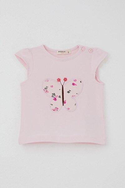 Breeze Baby Girl Shorts Set Flower Printed Butterfly Embroidered Button Accent Pieces 6 Months-2 Years, Pink