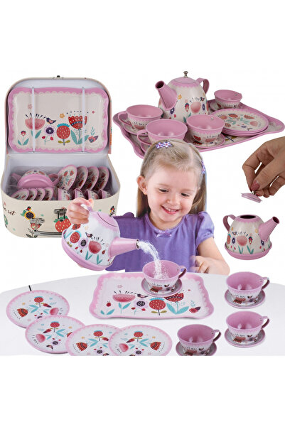 MalPlay Set de ceai metalic pentru copii Malplay, in valiza de transport cu m...