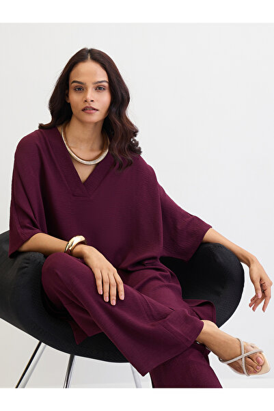 Femmella By Styli Purple Asymmetric Hem Top and Trousers Co-Ords