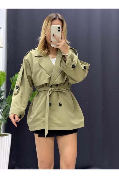 BERİLLİON Bel Kuşaklı Düğme Detay İç Astarlı Oversize Trençkot