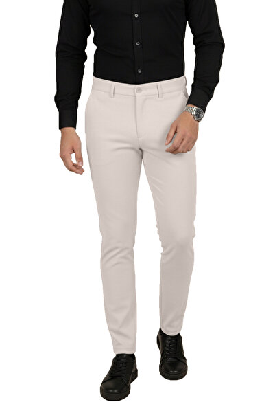 DeepSEA Stone Slim Fit Elastic Waist Striped Textured Stretch Fabric Men's Trousers – Stylish & Comfortable Design 2600700