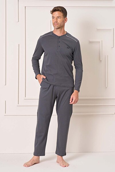 REMSA Ανδρικό σετ πιτζάμες με μακρύ μανίκι από βαμβάκι 4108 καπνιστό