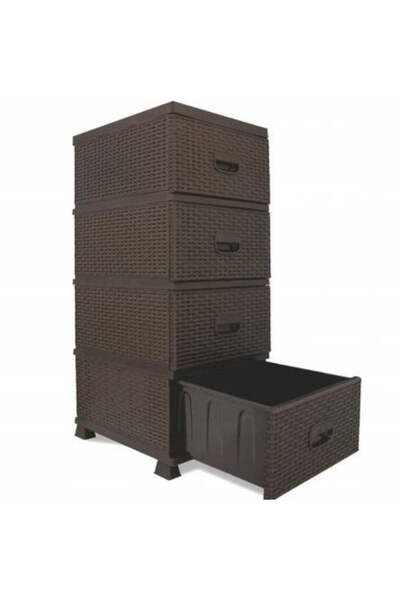 dealshopromania Rattan model wardrobe with 4 drawers for storage 38x45x90 cm brown