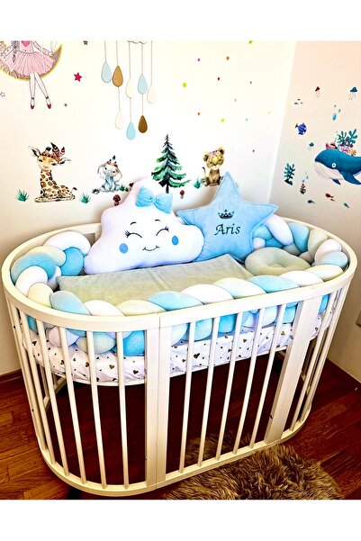 Producție proprie Set complet pentru pătuț în culori pastelate- ALB, VERDE, A...