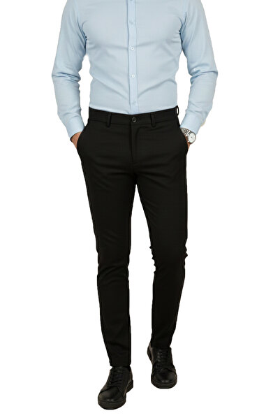 DeepSEA Μαύρο ανδρικό παντελόνι με ελαστική μέση με υφή ρίγες ελαστικό ύφασμα – Κομψό & άνετο σχέδιο 2600700