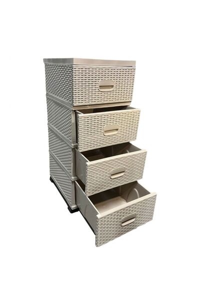 dealshopromania Storage Cabinet 4 Drawers Rattan Model Beige 38x45x90 cm Elegant and Practical Organization