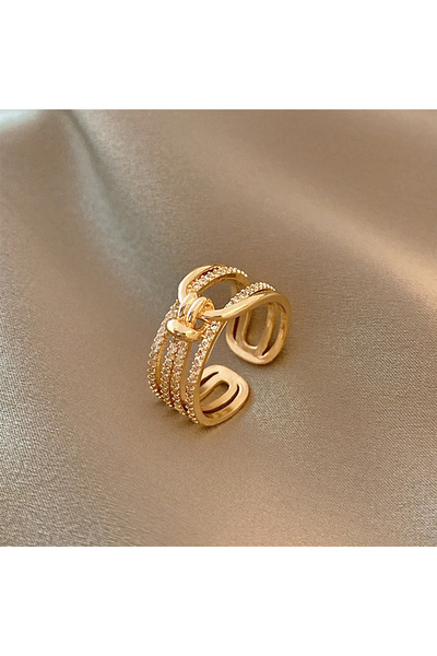 Choice خواتم زاكول العصرية ذات الطبقات المزدوجة من الزركون باللون الذهبي للنس...