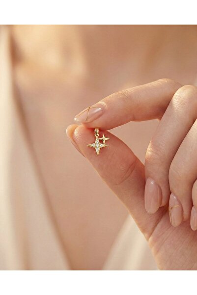 İNDİGO TAKI Minik İkili Yıldız 14 Ayar Altın Kolye Ucu