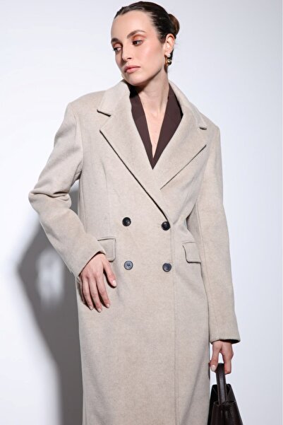 Starinci Mayo Γυναικείο παλτό Κλασικό Μοντέλο με Τσέπες Κρεμ