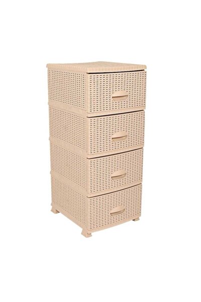 dealshopromania Storage Cabinet 4 Drawers Rattan Model Beige 38x45x90 cm Elegant and Practical Organization