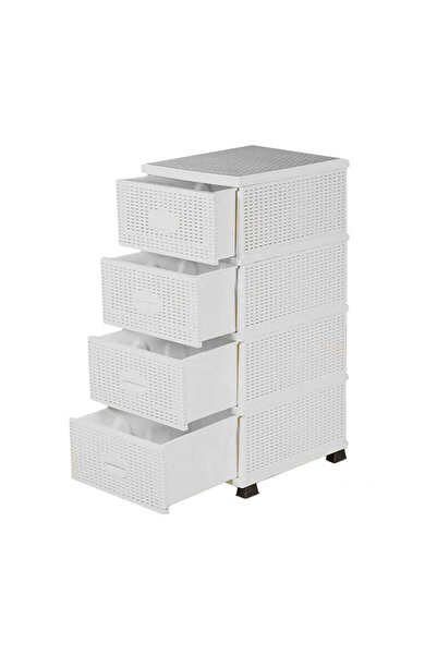 dealshopromania Dulap de depozitare cu 4 sertare, dulap din ratan alb 38x45x9...