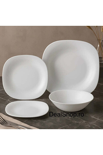 dealshopromania Set de veselă simplu din opal alb, 38 de piese pentru 12 pers...