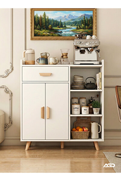 AGD خزانة زاوية قهوة، متعددة الأغراض مع درج وأرفف للتخزين، ٨٠*٣٥*١٠٠ سم، أبيض