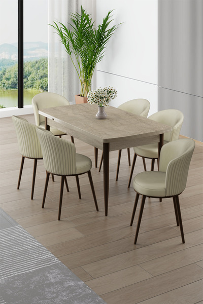 Canisa Asfel Serisi MDF 77x130 Traverten Yandan Açılabilir Mutfak Masası Takı...