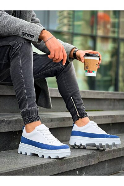 Lucy Shoes Yg-056 Lace-Up Leather Suede Men's High Quality Sneaker Shoes Csbt - White/Blue