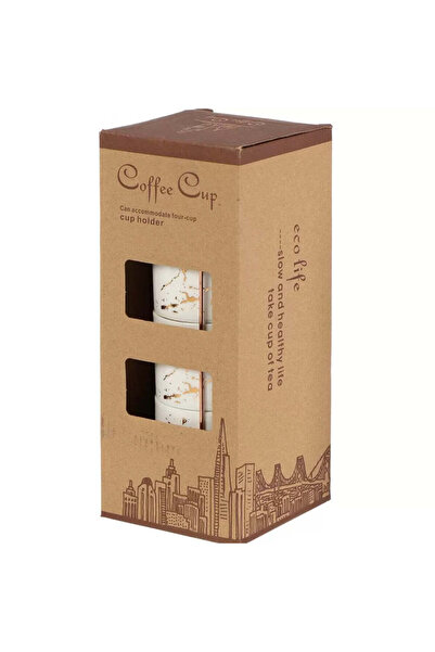 dealshopromania Set de 4 cești ceramice 250 ml marmură albă cu suport metalic...