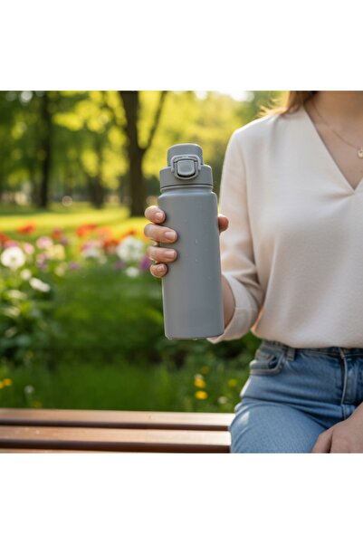 Salestore.ro 600ml Stainless Steel Thermos Bottle, double wall thermally insulated with leak-proof lid, Gray