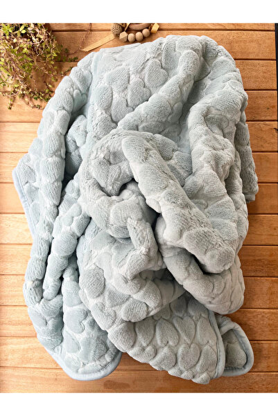 Genel Markalar Mint Kalp Kabartmalı Kalın Peluş Battaniye 100*120 cm