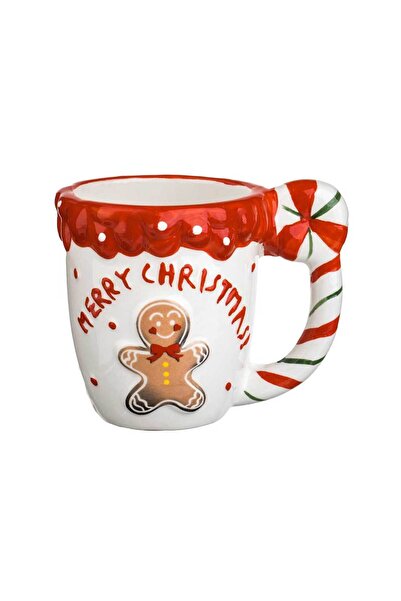 Housevetta Cană de Crăciun, omuleț de turtă dulce, 3D, mâner în formă de acadea, ceramică, 360 ml