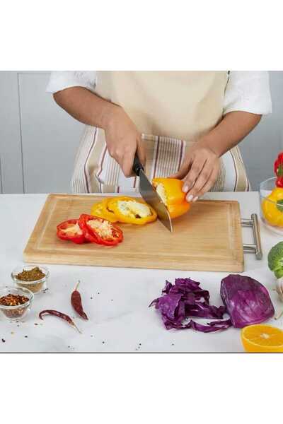 dealshopromania Tocător premium din bambus cu crestături, mâner și caneluri p...